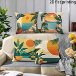 Fundas de cojín de playa tropical planas 2D de 4 piezas, adecuadas para sofás familiares, decoración de granja.