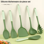 Juego de 6 utensilios de cocina de silicona: espátula china, cucharón de sopa, espátula ranurada, cuchara para pasta, espátulas para ensalada y miel para utensilios antiadherentes